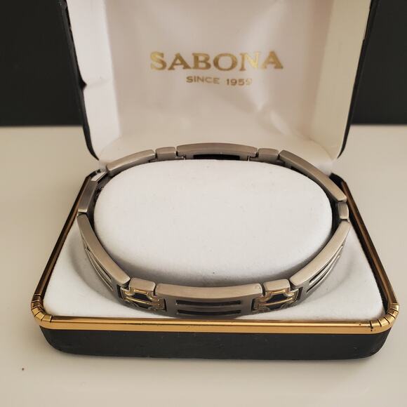 Sabona Men's Cross Bracelet‎ Stainless Steel Black Cable Magnetic Original Box - Picture 9 of 11